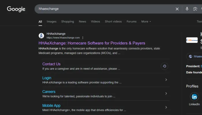 Screenshot of HHAeXchange Official Link Screenshot of HHAeXchange Official Link